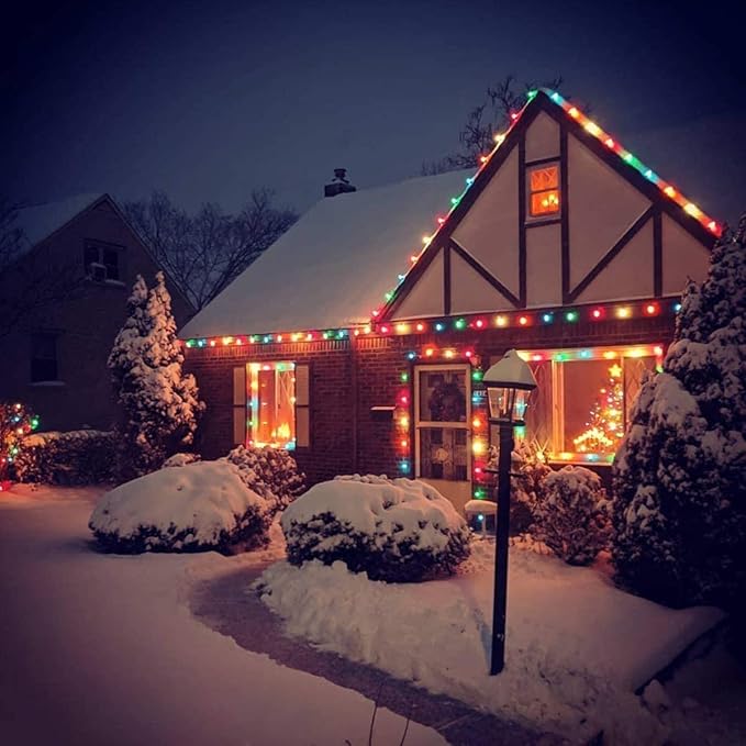 C7 LED Outdoor Christmas Lights, 25Ft Vintage Christmas String Lights Shatterproof with 27 C7 LED Multicolor Bulbs, Hanging Colorful Christmas Light for Xmas Tree Patio Party Roofline Garden Decor