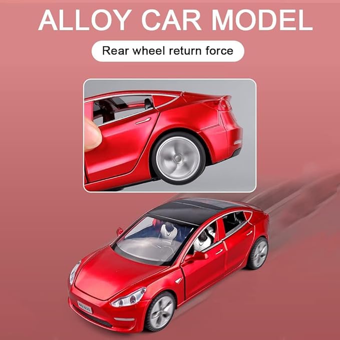 Diecast Toy Car Model 3 Car Model,Zinc Alloy Simulation Casting car Pull Back Vehicles,1:32 Scale Mini Vehicles Toys with Lights and Music for Toddlers Kids Children Birthday Gift (Red)