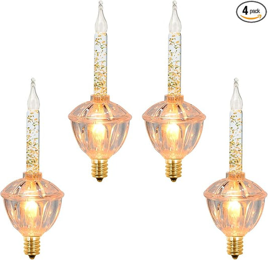 4 Pack Clear Christmas Bubble Lights With Golden Glitter, Vintage Tree Replacement Bulbs & C7 Candle Light for Holiday Home Decor, E12 Base, 5W