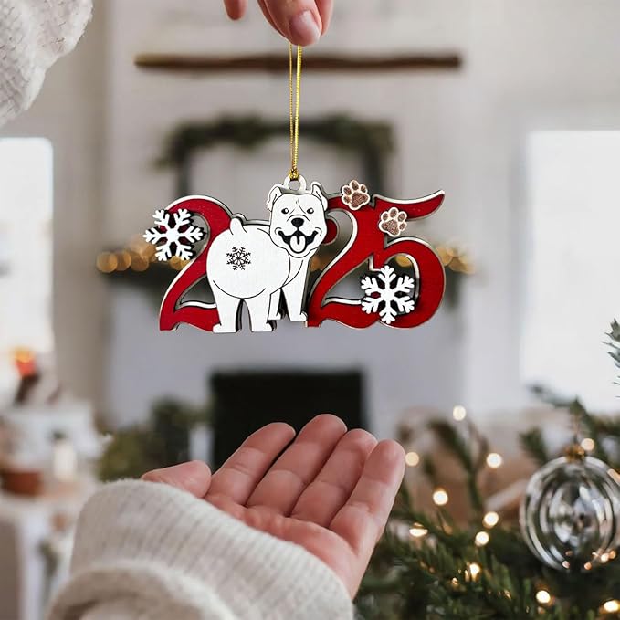 2025 American Pitbull Terrier Christmas Ornament – Wooden Pitbull Dog Ornament for Tree, Cute Puppy Holiday Decoration, Personalized Pet Keepsake Gift for Dog Lovers, Men, Women & Kids