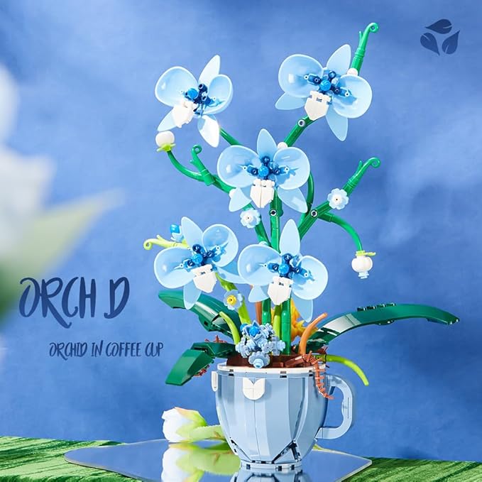 Ideas Blue Orchid Ideas Flowers Building Block Set，DIY Home Decoration Kit for Adults，Compatible with Lego Flowers Home Decor Gift for Mother's Day, Valentine Day, Birthday, Christmas Day - 567PCS