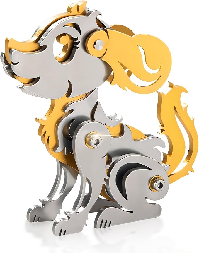 3D Metal Puzzles for Adults, Metal Model Kits for Adults, Gold Dog Mechanical 3D Puzzle Stainless Steel for Men Women Home Decor Art Craft Gifts Toys(Zodiac Sign).