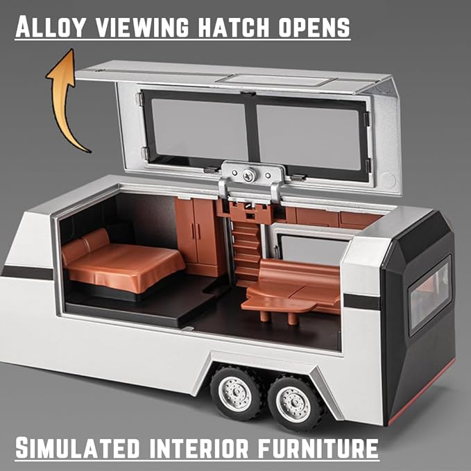 1/32 Pickup Truck and Trailer Toys with Light and Pull Back, Alloy Diecast Pickup Trailer RV Model Kit, Diecast Model Car Toy Truck and Trailer for Boys Adults as Birthday Gifts (Green)