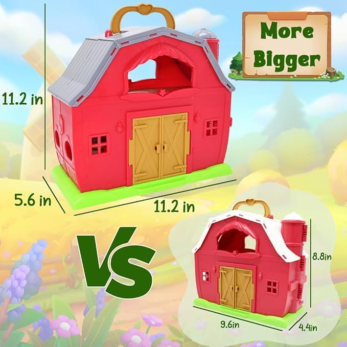 BOLZRA Farm Animals Big Red Barn Toy for 1 2 3 4 5 Years Old Toddlers, Kids Farm Figures Fence Playset with Tractor, Preschool Montessori Learning Toys, Christmas Birthday Easter Gift for Boys Girls