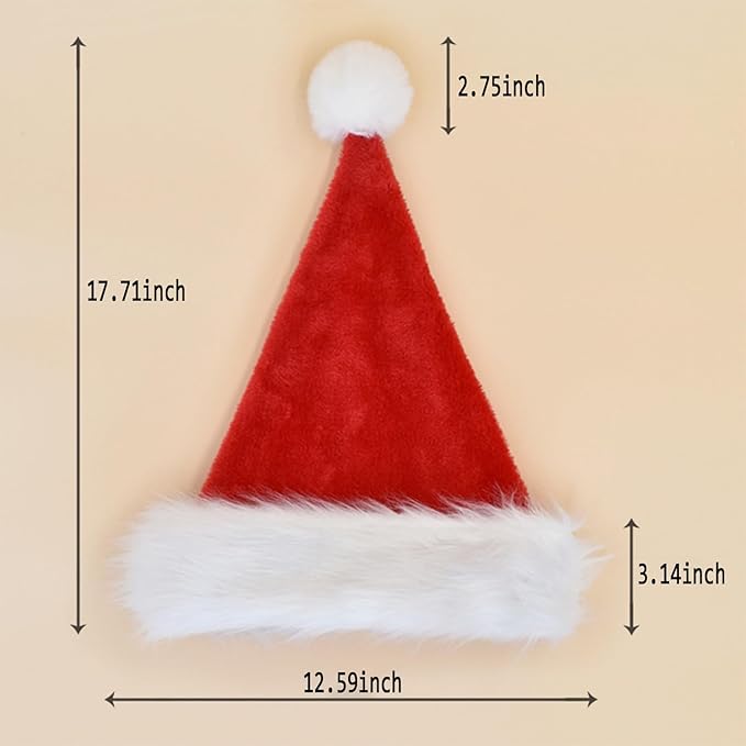 2 Pcs Santa Hat, Comfortable Velvet Red and White Christmas Hats for Christmas Party Decorations and Gifts, Adult Size