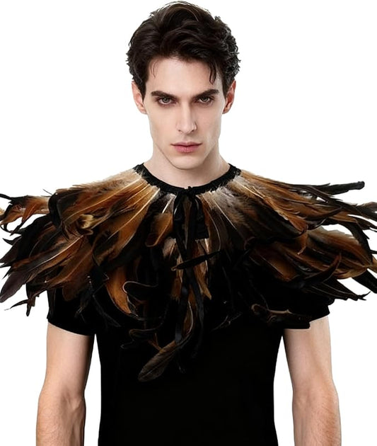 L'VOW Gothic Black Feather Shrug Cape Shawl Halloween Costume for Men