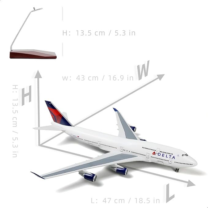 747 1/160 Large Scale Airplane Model -17 inches (Long) for Boeing 747 Prebuilt Airplane Model for Adult Plane 747 with Stand for Aviation Enthusiasts Gifts or Display Decorations