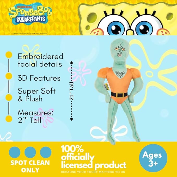 Collectibles Spongebob Squarepants Handsome Squidward Bedding Super Soft Cozy Decorative Cuddle Pillow, (Officially Licensed Product) By Franco