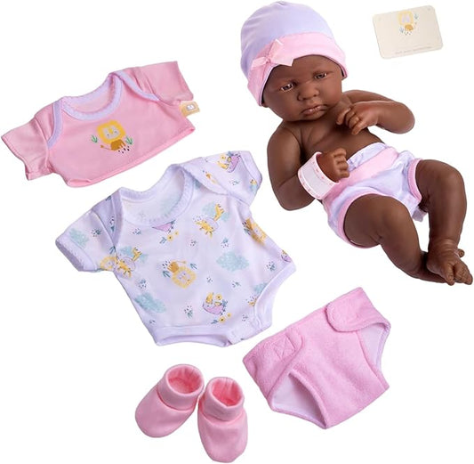 8 piece Layette Baby Doll Gift Set | JC Toys - La Newborn Nursery | 14" Life-Like African American Newborn Doll w/ Accessories | Pink | Ages 2+