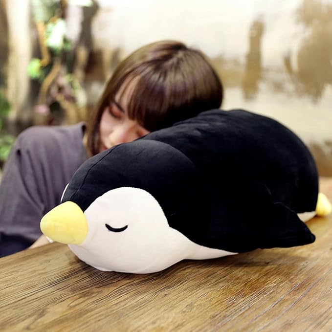 MMTTAO Stuffed Penguin Animal Plush Toy 18 Inch Black Sleeping Penguin Stuff Soft Kawaii Plushies Cute Dolls Collection Huggable Pillow Cushion Room Decor Gifts for Kids Children Boys Girls, 18Inches