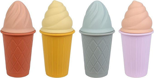 BLUE GINKGO Ice Cream Sand Toys - Silicone Beach Toy Ice Cream Set of 4 | Easy Clean, Travel-Friendly | Sand, Bath, Beach Toys for Toddlers and Children (Sunsoaked Multi Pack)