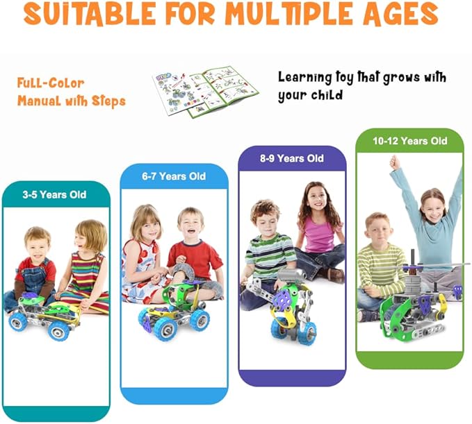 107Pcs Motorized Erector Sets for Kids Ages 4 5 6 7 8+,STEM Building Toys for Boys Girls 3-5 4-8 5-7 6-8 Year Old,Engineering Kit,Electric Motor,Creative Educational Gift Learning Activities