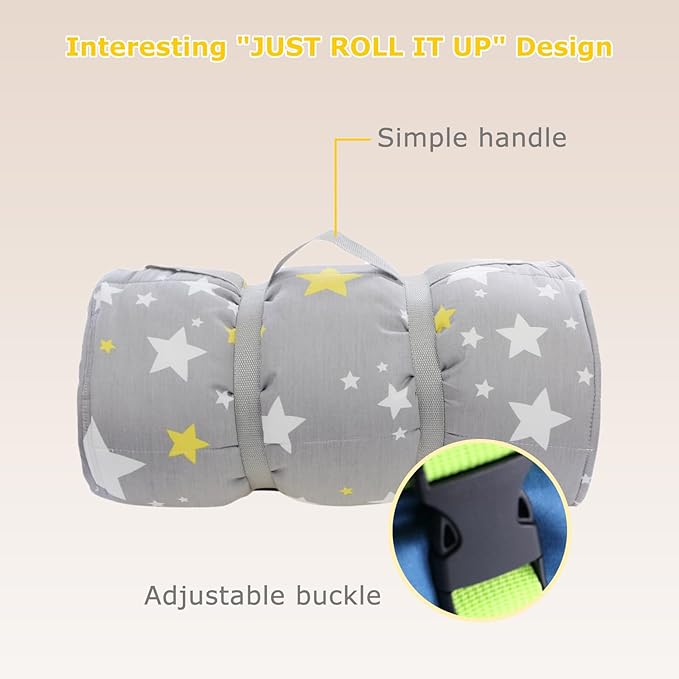 Toddlers Nap Mat with Removable Pillow and Soft Blanket, Lightweight Daycare Preschool Kindergarten Sleeping Bag, Travel Slumber for Kids Girls Boys