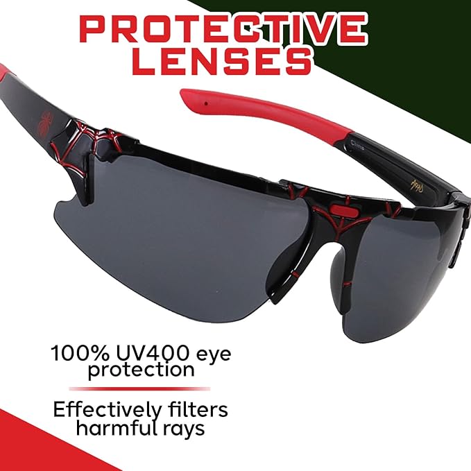 Marvel Spiderman Sunglasses for Kids - Stylish, Comfortable & Durable UV-Protective Spiderman Glasses With Soft Carrying Case