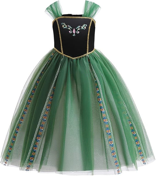 REXREII Girls Anna Princess Costume Frozen Elsa Snow Queen Dress Halloween Cosplay Xmas Birthday Party Gown (w/Accessories)