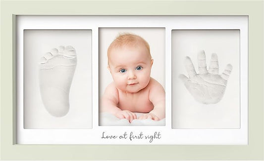 Baby Hand and Footprint Kit - Clay Handprint Keepsake Frame, Newborn Nursery Picture Frame, Personalized New Mom Gifts for Baby Shower & Registry (Sage)
