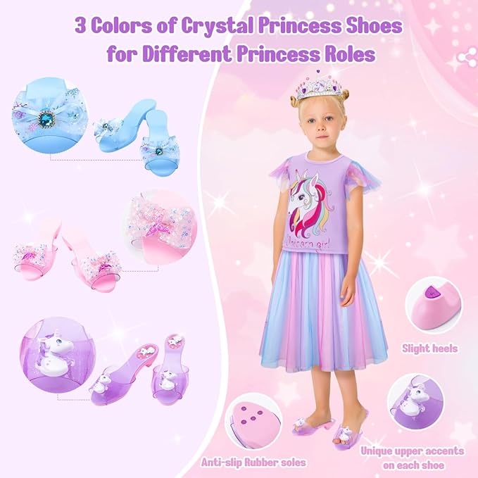 Meland Princess Dress Up for Girls 3-6, Dress Up Clothes for Girls with Princess Shoes Toy, Birthday Gift for Toddlers Girls