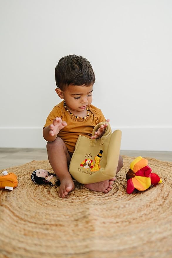 Genius Baby Toys My First Thanksgiving Toy with Plush Gobble Turkey, Teddy Bear, Little Pumpkin Pie, Indigenous Native American Girl - Cute Thanksgiving Toys for Babies Toddlers