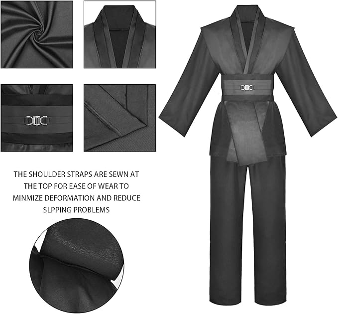 Men's Tunic Cosplay Costume with 2 PCS Light Up Saber Tunic Hooded Robe Full Set for Halloween Party