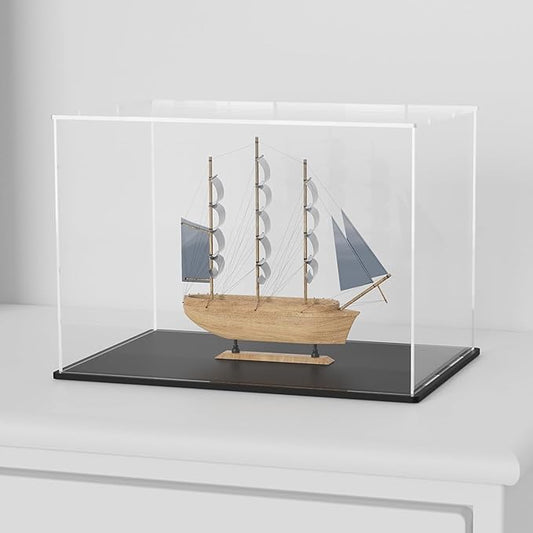 Acrylic Box with Matt Black Base, Simple Self-Assembly Clear Acrylic Display Case, 16x8x8 inch Showcase with Lid for Model Cars and Long Narrow Collections