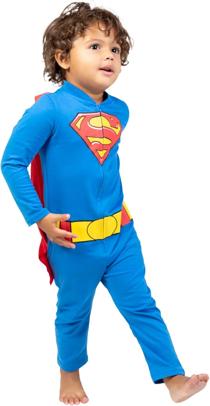 WARNER BROS. Justice League Batman Superman Lightweight Breathable Baby Zip Up Costume Coverall with Cape Newborn to Kid