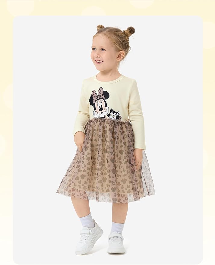 Disney Frozen Elsa Princess Cinderella Ariel Jasmine Rapunzel Baby/Toddler Dress, Ruffle Long-Sleeve Mesh Overlay Tulle Dress