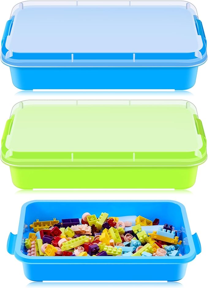 2 Pcs Sensory Bin Sand Tray with Lid for Plastic Sandbox Toy Fill with Water, Sand, Beads and More, for Indoor Outdoor Activities Play(Blue, Green)