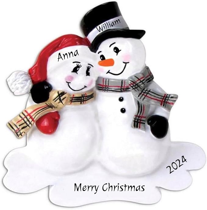 2024 Personalized Ornament Snowman Couple Christmas Tree Wedding Family Custom Customized Glittered Decoration Pregnant - Free Personalization