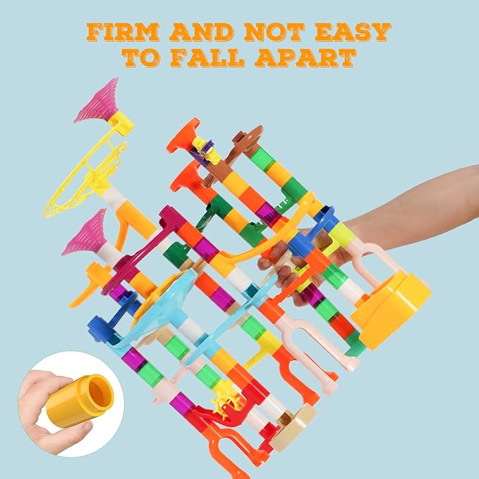 Marble Run, 166Pcs Marble Maze Building Block Toys for Kids, STEM Learning Toys Marble Track Race Set with 30 Glow in The Dark Glass Marbles Birthday Gift Toys for Boys & Girls Aged 3-12