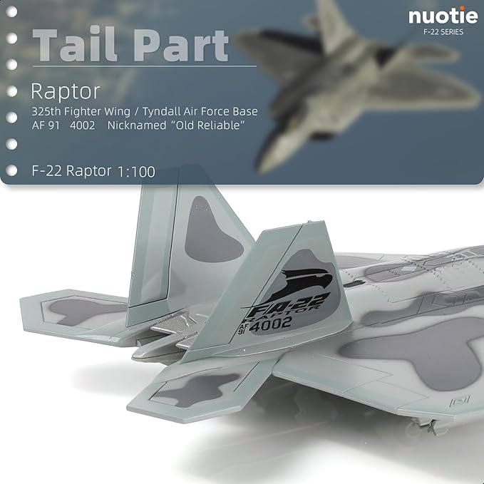 NUOTIE F-22 Raptor AF91 4002 Old Reliable Fighter Model Stealth Combat Airplane Air Force Aircraft Alloy Metal Diecast Model with Display Stand Collection Gift for Adult