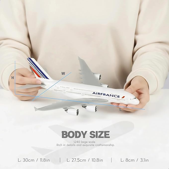 1/240 Compatible for Air France A380 Airplane Model Kit (30cm L) for Airbus A380 Resin Plane Model with Display Stand for Adult Aviation Gift or Display Decoration