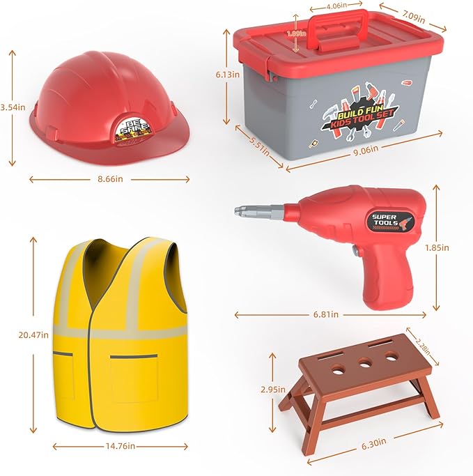 58-Piece Kids Tool Set with Realistic Power Toy Drill & Tool Box & DIY Stickers, Kids Construction Kits, STEM Pretend Play Boy Toys, for Toddlers Boy Ages 3-8