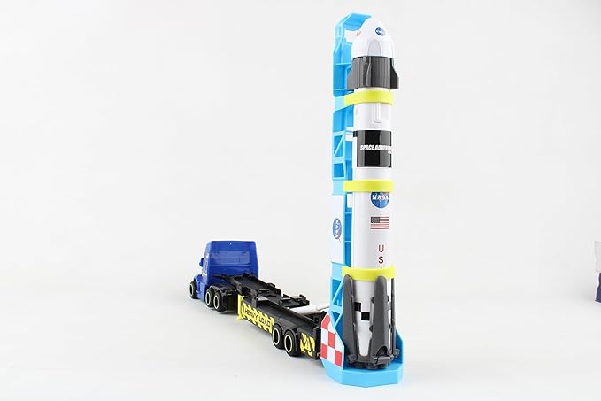 Daron Rocket Transporter with Articulated Tractor Trailer, Launch Platform, Lights & Sounds, Removable Rocket with Extendable Landing Fins - Ages 3+
