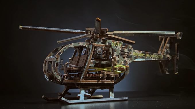 WOODEN.CITY Helicopter LE 3D Puzzles for Adults – Limited Edition Helicopter Kit with Rotating Propeller & 154 Laser-Cut Pieces – Build & Display Rotary Aircraft for Adults & Teens – Wooden Model Gift