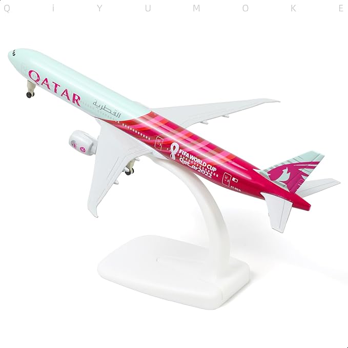 Boeing 777-300ER Qatar 1/300 Diecast Metal Airplane Model with Stand Alloy Aircraft Kit for Aviation Enthusiasts Gifts, Desktop Display Decorations (World Cup2022)