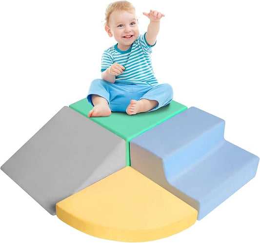 Climbing Toys for Toddlers 1-3, Foam Climb Blocks for Baby，4-Piece Baby Climbing Crawling Toys Soft Foam Blocks Activity Play Set