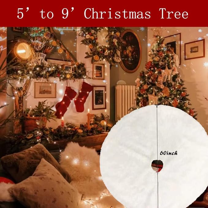 Christmas Tree Skirt, 60 inches Snow White Tree Skirt Decoration for Xmas Faux Rabbit Fur