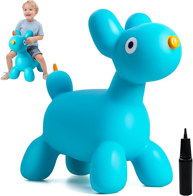 ZOOJOY Bouncy Animal Hopper, Blue Balloon Dog Bouncy Horse for Toddlers, Inflatable Ride-on Hopping Toys with Pump for Indoor & Outdoor Play, 3 4 5 6 7 Years Birthday Gift for Boys & Girls