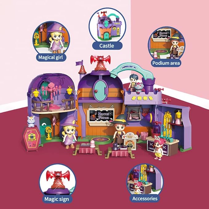 Halloween School of Witchcraft and Wizardry Mini Doll House, Lightweight and Portable Toy Castle, Suitable for Exercising Children's Imagination, Gifts for Boys and Girls (Wizard School)