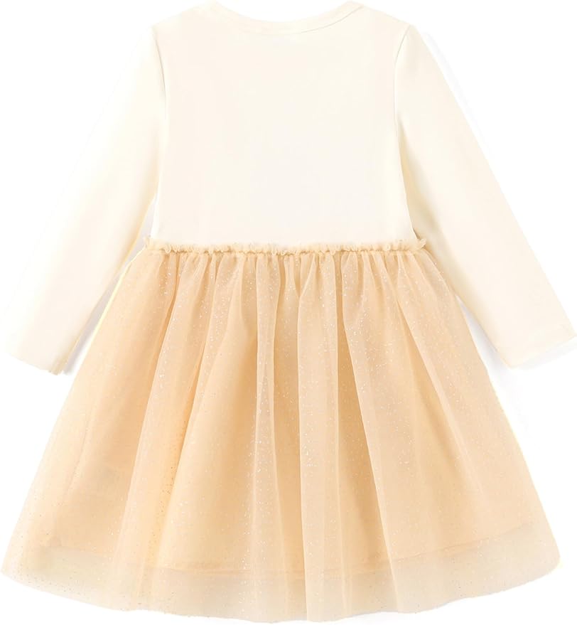 Disney Frozen Elsa Princess Cinderella Ariel Jasmine Rapunzel Baby/Toddler Dress, Ruffle Long-Sleeve Mesh Overlay Tulle Dress