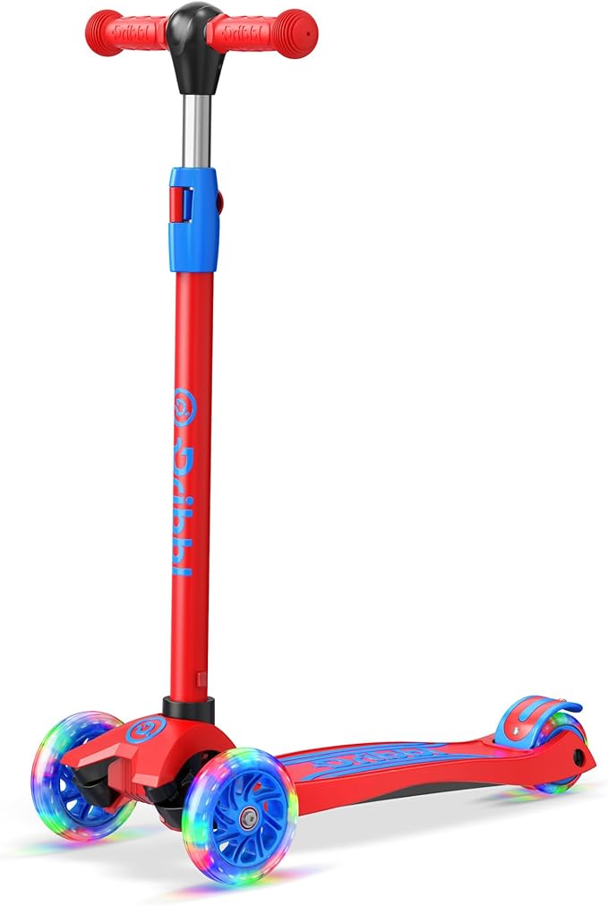 3-Wheel Kids Scooter - Lean-to-Steer Technology, Adjustable Height Handlebar, Anti-Slip Deck, Scooter for Boys & Girls Ages 3+, Child Safety Approved, Support Riders Up To 165 lbs, Red and Blue