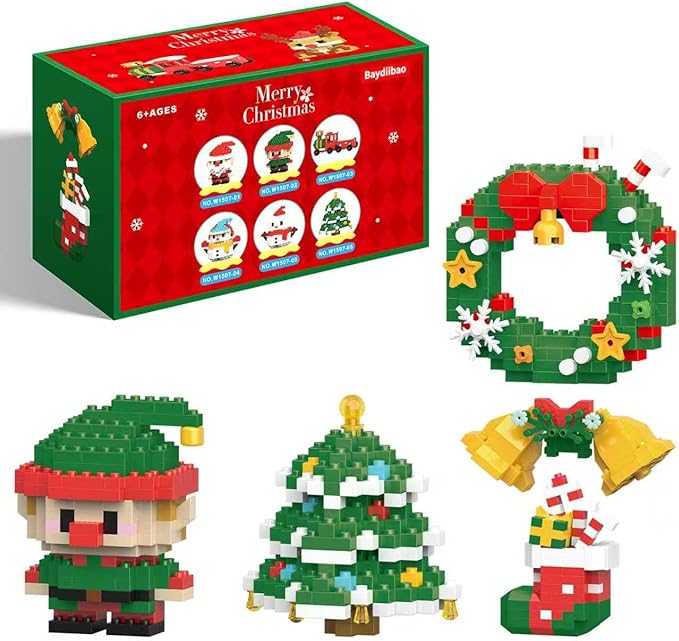 Mini Christmas Building Blocks Toy - 4 Pack Santa Claus Design Set, Holiday Crafts for Family, Kids, Boys & Girls, Ages 6+,DIY Christmas Stocking Stuffers Gifts,Xmas Newyear Birthday Gifts