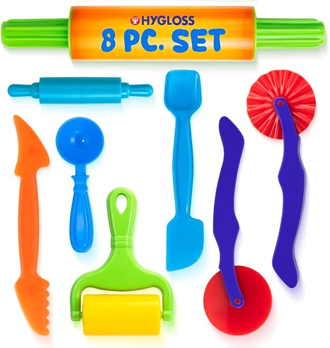 Dough Cutters – 8 Pc Set of Dough Tools for Toddlers and Kids Age 3+ Includes Rollers and Rolling Pins – Preschool Toys & Accessories for Modeling Clay or Sand – Toddler Activities for Kids Ages 3-5
