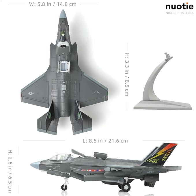 F-35 Lightning II Fighter Model Kit 1:72 Scale Die-cast Aircraft Model with Bracket, Gift for Military Pilots (F-35B Marine Corps)