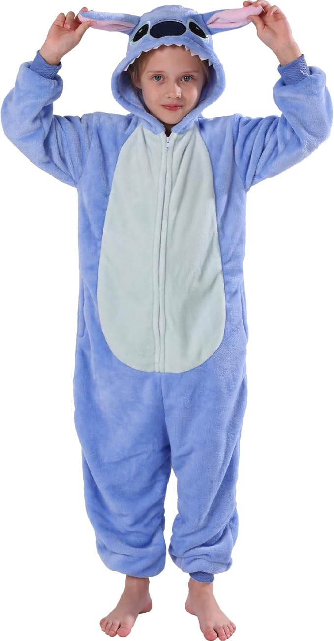 Kids Blue One-Piece Onesie Halloween Plush Jumpsuit Cosplay Costume for Girls and Boys
