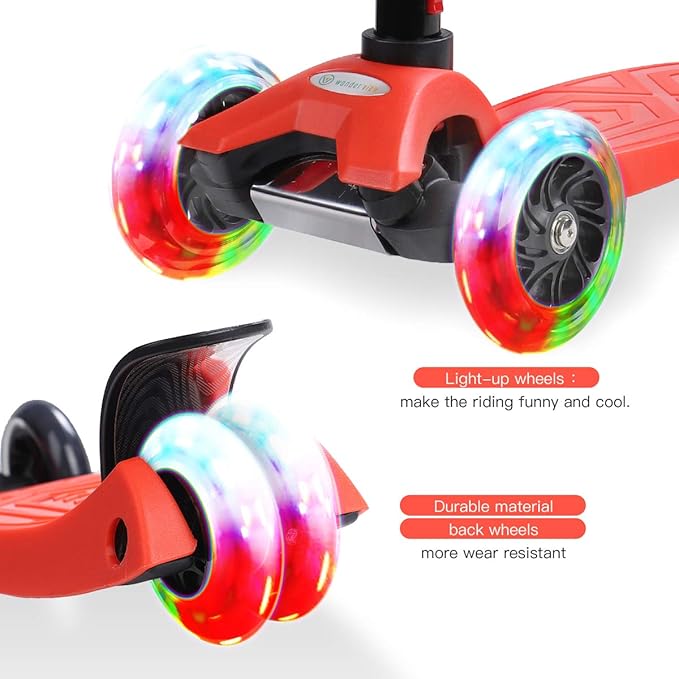 3 Wheel Scooter for Kids Ages 6-12,Kids Scooter with Light Up Wheels, Sturdy Deck Design, and 4 Height Adjustable Suitable for Kids Ages 3-12