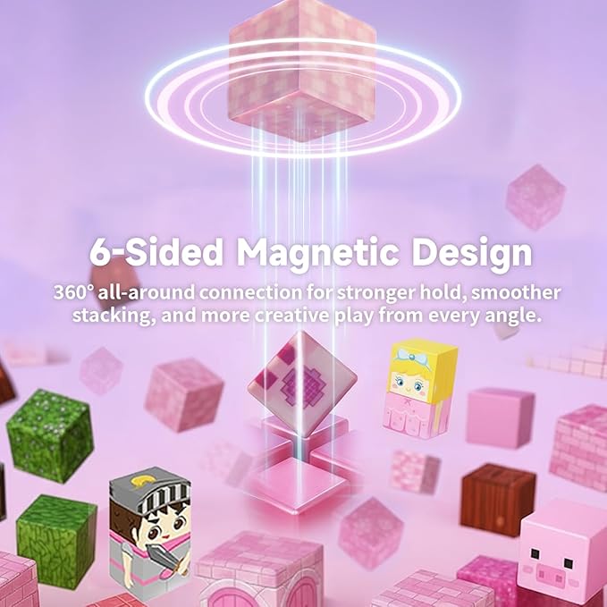100PCS Magnetic Building Blocks for Kids – Pink Princess Castle Magnetic STEM Toys & Cubes, Squares Sets, Princess Gifts for 3-8 Years Old Girls, Birthday Gifts