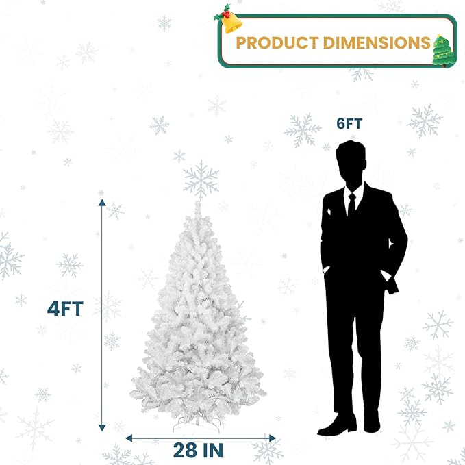 Kadunmina 4ft Artificial White Christmas Tree,Unlit Premium Small Xmas Tree with 328 Branch Tips,Fake Spruce Full Hinges Trees for Home,Office,Metal Base