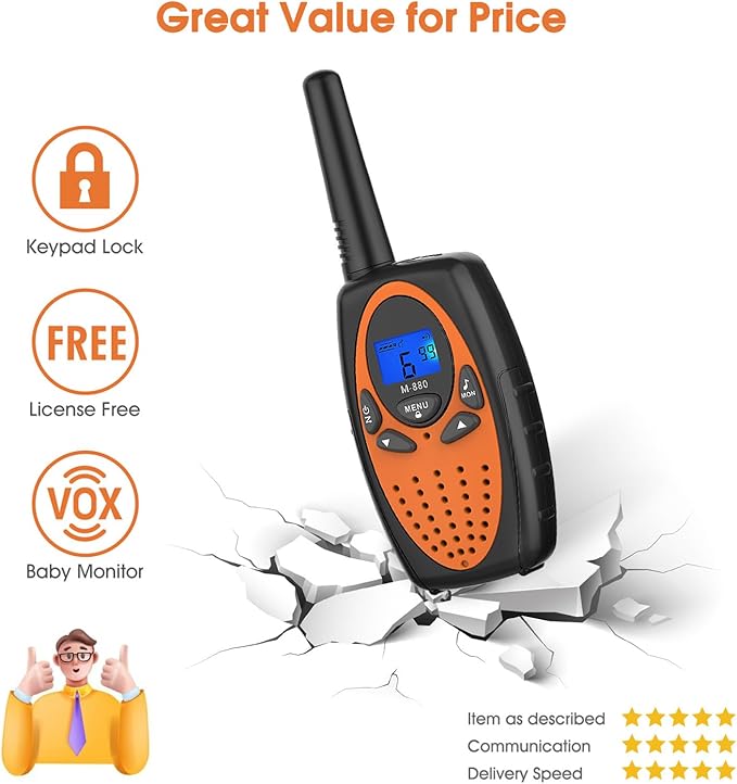 Walkie Talkies Long Range,M880 Two Way Radio for Adults with Mic LCD Screen/Resistance Wakie-Talkies with Noise Cancelling for Men Women Outdoor Adventures Cruise Ship (Blue and Orange)