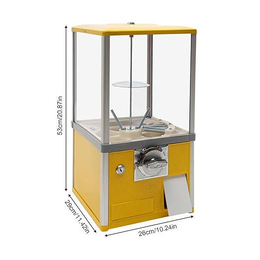25 Cents Coin Operated Vending Machine, 20.87" Height Commercial Candy Gumball Machine Huge Load Capacity Candy Vending Machine, Big Capsule Vending Machine for 1.77-1.97in Ball Diameter (Yellow)